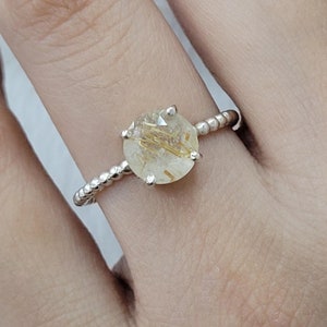Unique Golden Quartz Ring-One of a kind Rutile Ring-Golden Solitaire Ring-Handmade Quartz Ring-Twist Band Ring-Promise Ring For Love