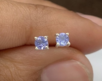 Natural Tanzanite Stud Earrings-Minimalist Tanzanite Earrings-Tiny Silver Post Earring-December Birthstone-Purple Gemstone Stud-Gift For Her