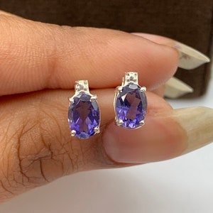 Minimalist Iolite Earrings-Blue Gemstone Studs-Iolite Oval Studs-Earrings for Girls-Tiny Stud Earrings- Iolite Silver Studs-Everyday Studs