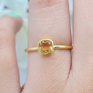 Natural Citrine Gold Vermeil Ring-Golden Citrine Stacking Ring-Minimalist Citrine Bezel Ring-November Birthstone Ring-Gold Ring For Her