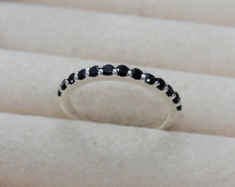 2mm Black Spinel Sterling Silver Band: Dainty Stacking Ring
