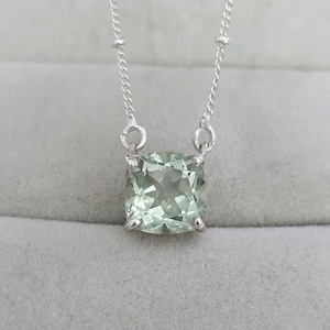 Green Amethyst Pendant-Genuine Prasiolite Cushion Necklace-Lovely Green Stone Pendant-Sterling Silver Charm-February Birthday Gift-