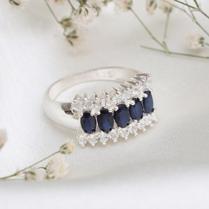 Vintage Oval Blue Sapphire Wedding Ring-Blue Stone Ring-Natural Inspired Wedding Promiss Ring-September Birthstone Ring-Ring Gift For Women image 1