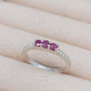 Minimalist Ruby Ring: Sterling Silver Trio, July Birthstone