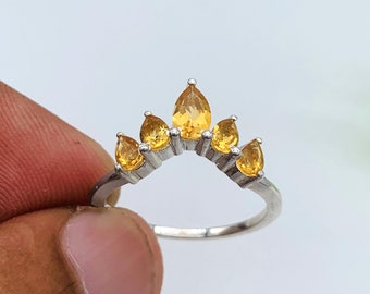 Elegant Citrine Curved Wedding Band-November's Birthstone-Citrine Promise Ring-Citrine Nesting Ring-Matching Gemstone Ring-Anniversary Gift