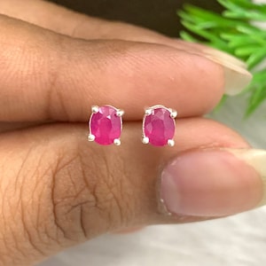 Brincos de Rubi Natural: Brincos Ovais em Prata de Lei 925, Joias Minimalistas