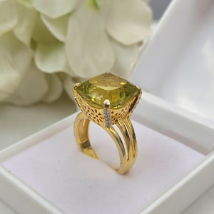 Lemon Quartz Ring: Sterling Silver Cushion Cut Cocktail Ring