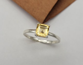 Square Citrine Ring: 925 Sterling Silver November Birthstone