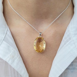 Large Citrine Pendant-Citrine Cocktail Necklace-One Of A kind Citrine Necklace-November Birthstone Gift-Oval Fantasy Pendant For Valentine