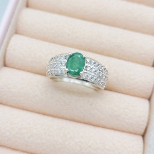 Natural Green Emerald Ring-Emerald Engagement Ring-May Birthstone Ring-Emerald Anniversary Ring-Oval Emerald With CZ Ring-Dainty Ring