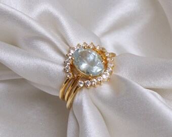 Natural Blue Aquamarine Ring-14K Gold Vermeil Ring-Aquamarine Engagement Ring-Solitaire Oval Ring-March Birthstone Ring-Anniversary Gift