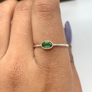 Minimalist Tourmaline Ring-October Birthstone Ring-Green Gemstone Ring-Tourmaline Bezel Set Ring-Handmade Silver Ring-Green Tourmaline Ring