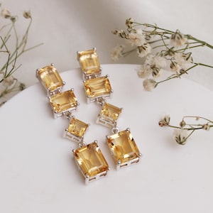Natural Citrine Delicate Earrings For Her-Citrine Vintage Earrings-Citrine Statement Earrings-Yellow Birthstone Dangle & Drop Earrings Gift