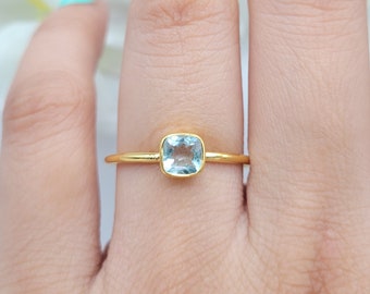 Aquamarine Ring: 14K Gold Vermeil, Sterling Silver, March Birthstone