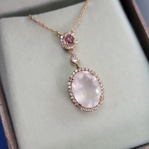 Elegant Rose Quartz Oval Pendant-14K Rose Gold Vermeil Jewelry-Handmade Pendant-January Birthstone-Pink Gemstone Pendant-Anniversary Gift