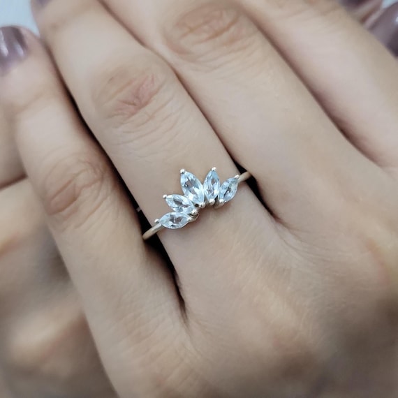 Aquamarine Half Circle Wedding Band-chevron Contour Band-aqua Blue