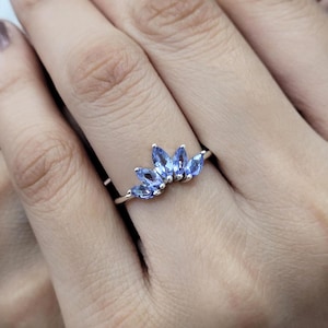 Tanzanite Sterling Silver Wedding Band: Art Deco Chevron Ring