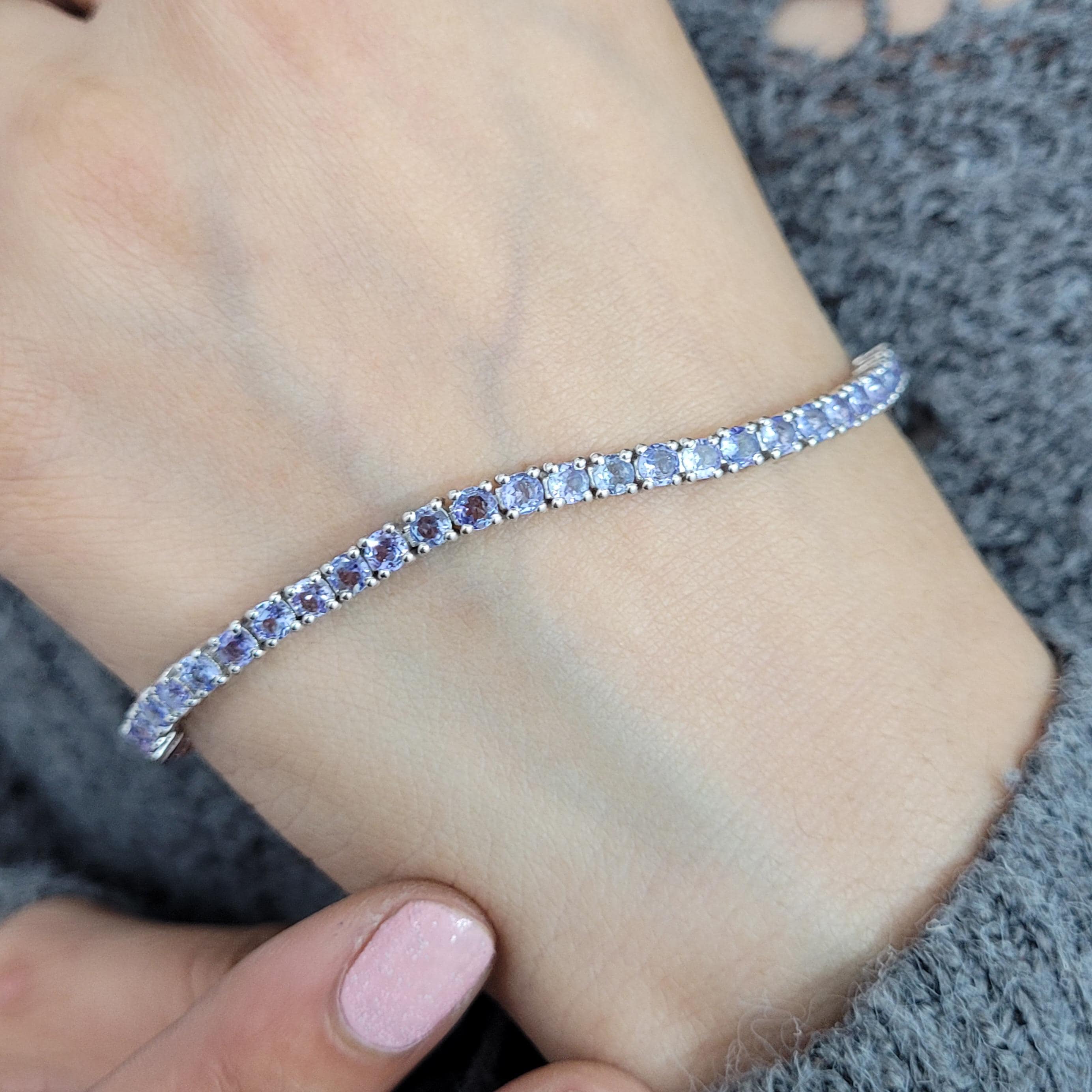 Bracelet Tennis En Argent 925 - Pierres Simulées Tanzanite 4mm - Longueur 7.5 Pouces