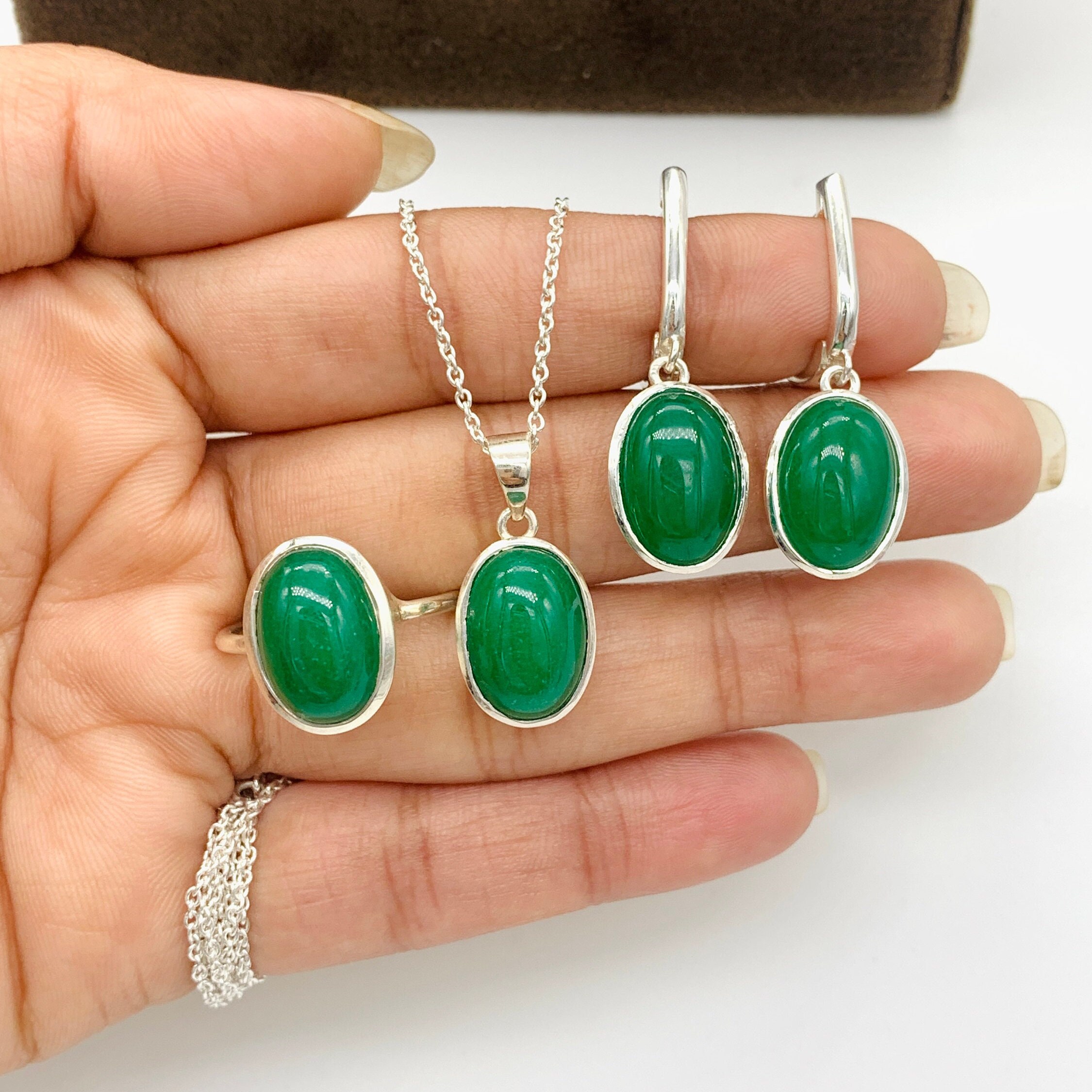 Orecchini Pendenti A Cerchio In Argento 925 Con Giada Verde Naturale – Nuovi Con Etichette