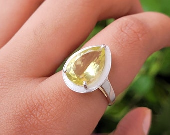 Lemon Quartz Ring-925 Sterling Silver-Birthstone Ring-Lemon Quartz Jewlery-Quartz Ring-Yellow Quartz Ring For Her-Simple Everyday Jewelry