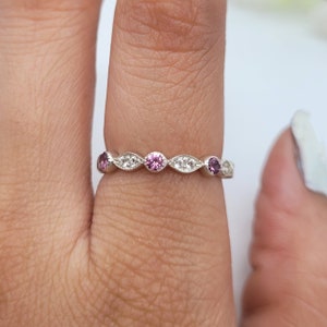 Pink Tourmaline & White Topaz Sterling Silver Ring - October Birthstone