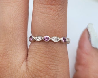 Pink Tourmaline & White Topaz Sterling Silver Ring - October Birthstone