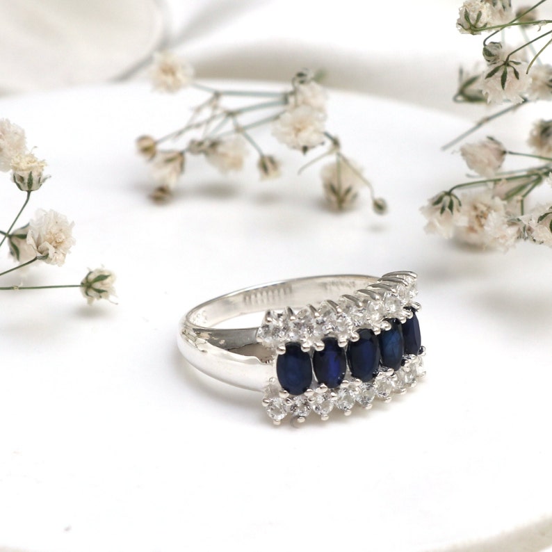 Vintage Oval Blue Sapphire Wedding Ring-Blue Stone Ring-Natural Inspired Wedding Promiss Ring-September Birthstone Ring-Ring Gift For Women image 3