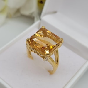 Natural Gold Citrine Ring-14K Gold Vermeil Ring-Square Cut Golden Citrine ring-November Birthstone Ring-Engagement Ring For Bride-Gift