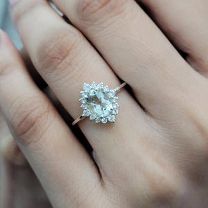 Elegant Prasiolite Oval Ring-February Birthstone Ring-Green Amethyst Women Ring-Solid Silver Ring-Prasiolite Halo Ring-Bridal Wedding Ring