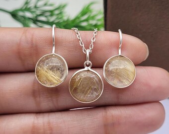 Rutilquarz Schmuckset: Sterlingsilber Anhänger Ohrringe, Handgemacht