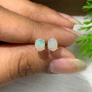 100% Natural Ethiopian Opal Stud Earring-Unique Opal Simple Studs For Everyday-Multi Fire Opal studs Sterling Silver-Opal Minimalist Studs