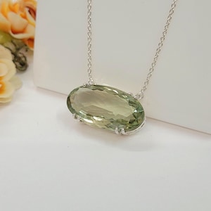 Ciondolo in ametista verde naturale - Ciondolo con pietra portafortuna unica - Ciondolo solitario - Gioielli in argento sterling - Enorme ciondolo in prestolite - Grande ciondolo ovale