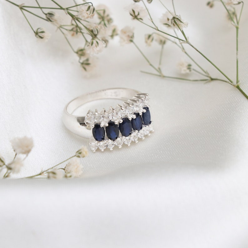 Vintage Oval Blue Sapphire Wedding Ring-Blue Stone Ring-Natural Inspired Wedding Promiss Ring-September Birthstone Ring-Ring Gift For Women image 1