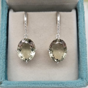 Prasiolite Oval Earrings-Green Drops Earrings-Green Amethyst Earrings-Prasiolite Dangle Earrings-February Birthstone Earrings-Gift For Her