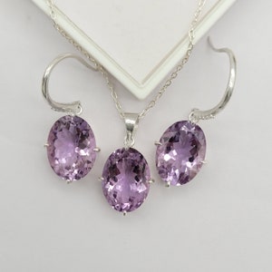 Natural Amethyst jewelry Set-Purple Gemstone Matching Earring-Amethyst Necklace Set-February birthstone Gift-Hook Earring-Anniversary Gift