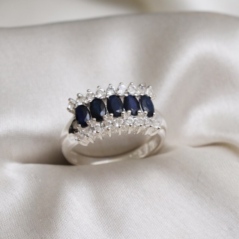 Vintage Oval Blue Sapphire Wedding Ring-Blue Stone Ring-Natural Inspired Wedding Promiss Ring-September Birthstone Ring-Ring Gift For Women image 2