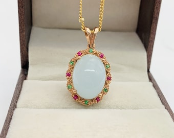 Milch Aquamarin Oval Anhänger-14k Gold Vermeil Halskette-März Geburtsstein-Riesige Aquamarin Halskette-Hochzeitsgeschenk Halskette-Kreativität Anhänger