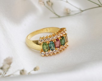 Unique Tourmaline Engagement Ring-Multi Tourmaline Promise Ring-Precious Gemstone Ring Gold-Multi Gemstone Ring Gold-Unique Bridal Ring Gold