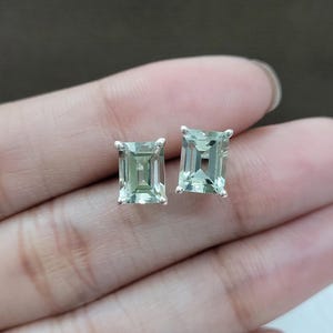 Natural Green Amethyst Stud Earring-Emerald Cut Prasiolite Studs-Dainty Prasiolite Earrings for Her-Green Amethyst Studs-Everyday Green Stud