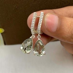 100% Natural Green Amethyst Dangle Earrings-Green Amethyst Birthstone Earrings-Natural Prasiolite Earrings-Natural Green Vintage Earrings