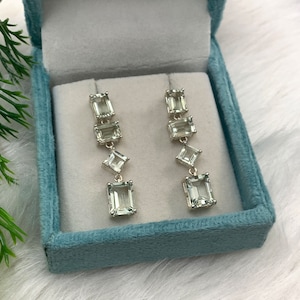 Natural Green Amethyst Dangle Earring-Prasiolite Green Dangle-Amethyst Earrings-Fine Quality Green Amethyst Earring-February Birthstone Drop