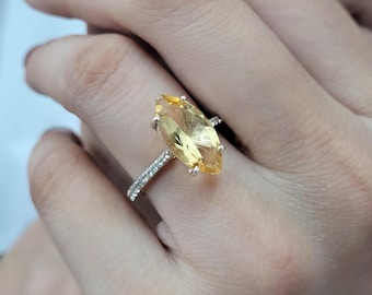 Marquise Citrine Ring: November Birthstone, 925 Sterling Silver