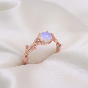 Flashy Rainbow Moonstone Ring-Proposal Infinity Band-14K Rose Gold Vermeil Ring-Art Deco Moonstone Ring-Moonstone Vine Leaf Engagement Ring