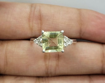 Rare Golden Beryl Heliodor Ring-925 Silver Princess Cut Jewelry-Light Yellow Gemstone Ring-Handmade Bridal Ring