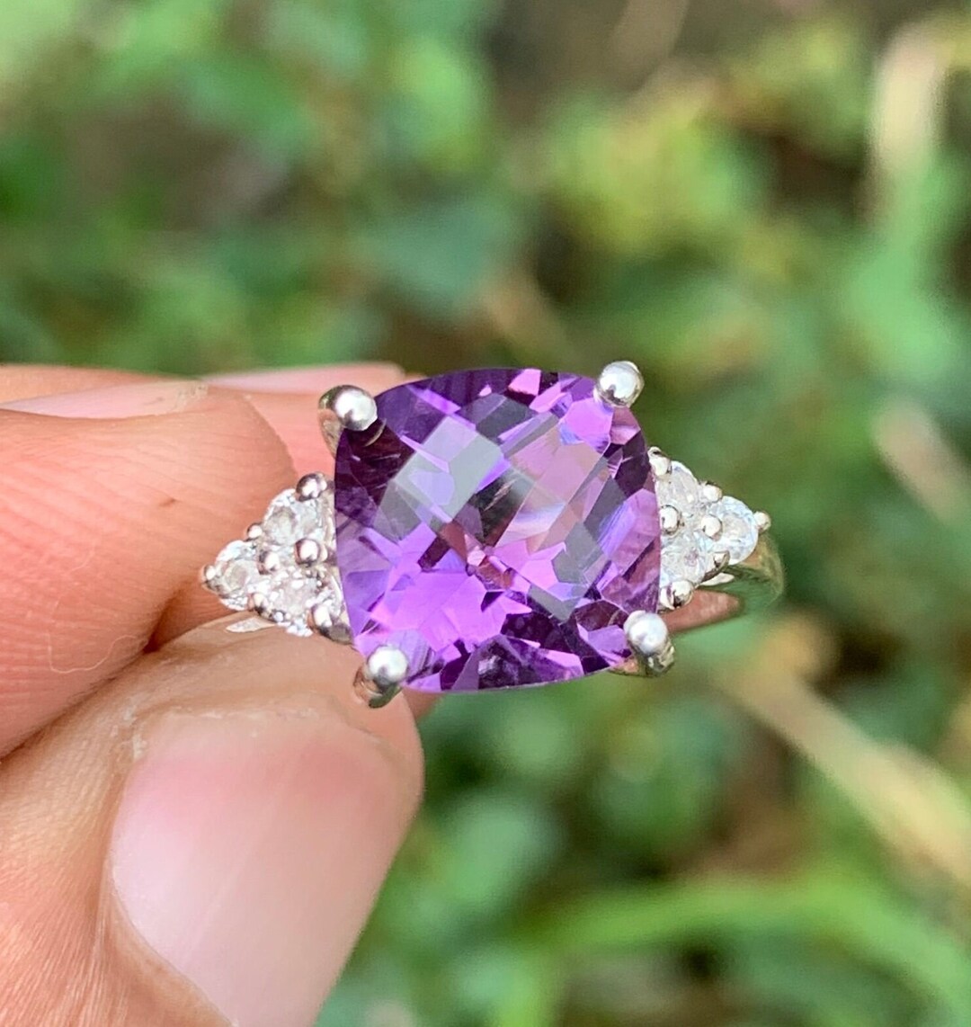 Stunning Amethyst Engagement Ringamethyst Anniversary Etsy
