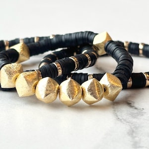 Black and Gold Heishi Bracelet Stack