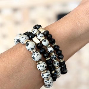 Black Handmade Beaded Bracelets| Stacked Bracelets| Set of 4 Stackable Bracelets