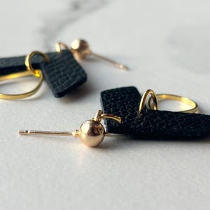 Black Leather Earrings| Dangle Drop Earrings| Genuine Leather