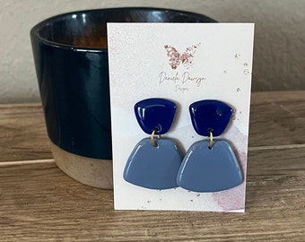 Blue Minimalist Polymer Clay Dangle Earrings