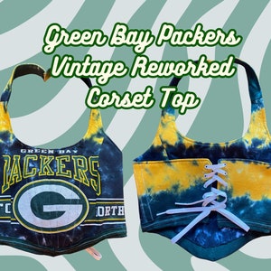 Tie Dye Green Bay Packers Vintage Handmade Reworked T-shirt Corset Halter Crop Top